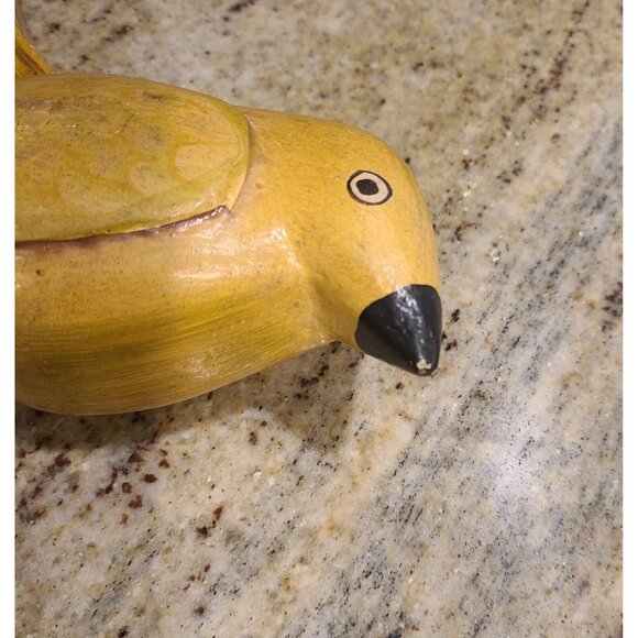 Vintage Painted Carved Perched Bird Wall Hanging Yellow Folk Art About 9" - Picture 7 of 12